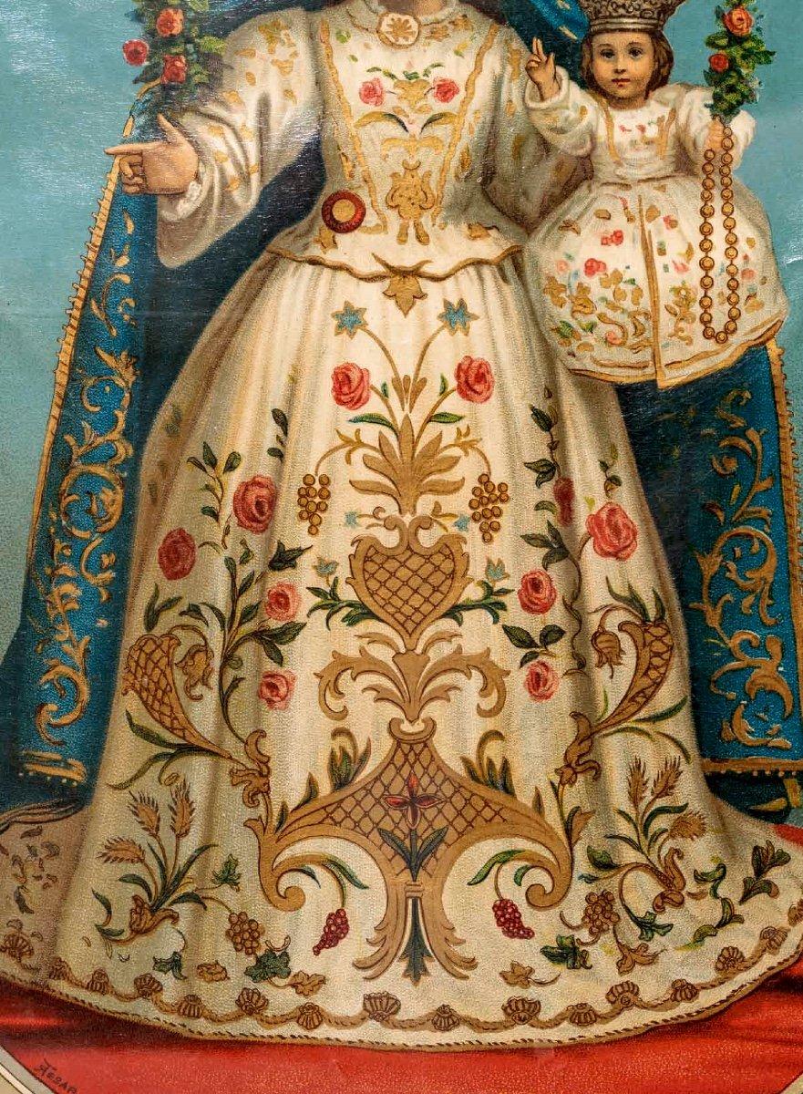 Autre Chromolithographie polychrome - Vierge de la Rosary - Période : Début du 20e siècle en vente