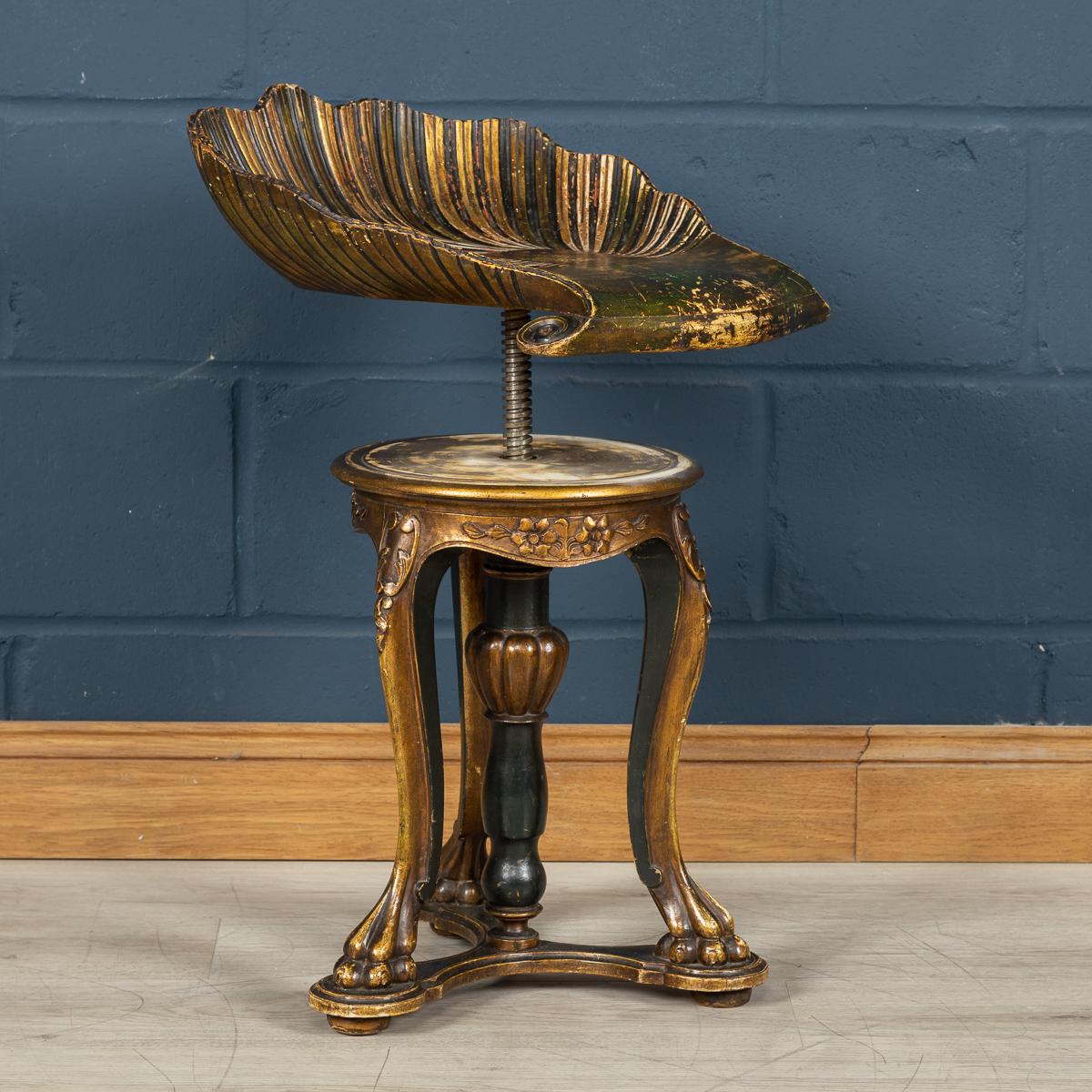 Polychrome-Decorated Grotto Piano Stool, Venice, circa 1900 1