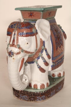 Polychrome Decorated Terra Cotta Elephant Form Garden Seat