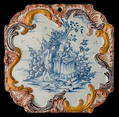 Polychrome Delft Plaque with a courteous scene Delft, circa 1760