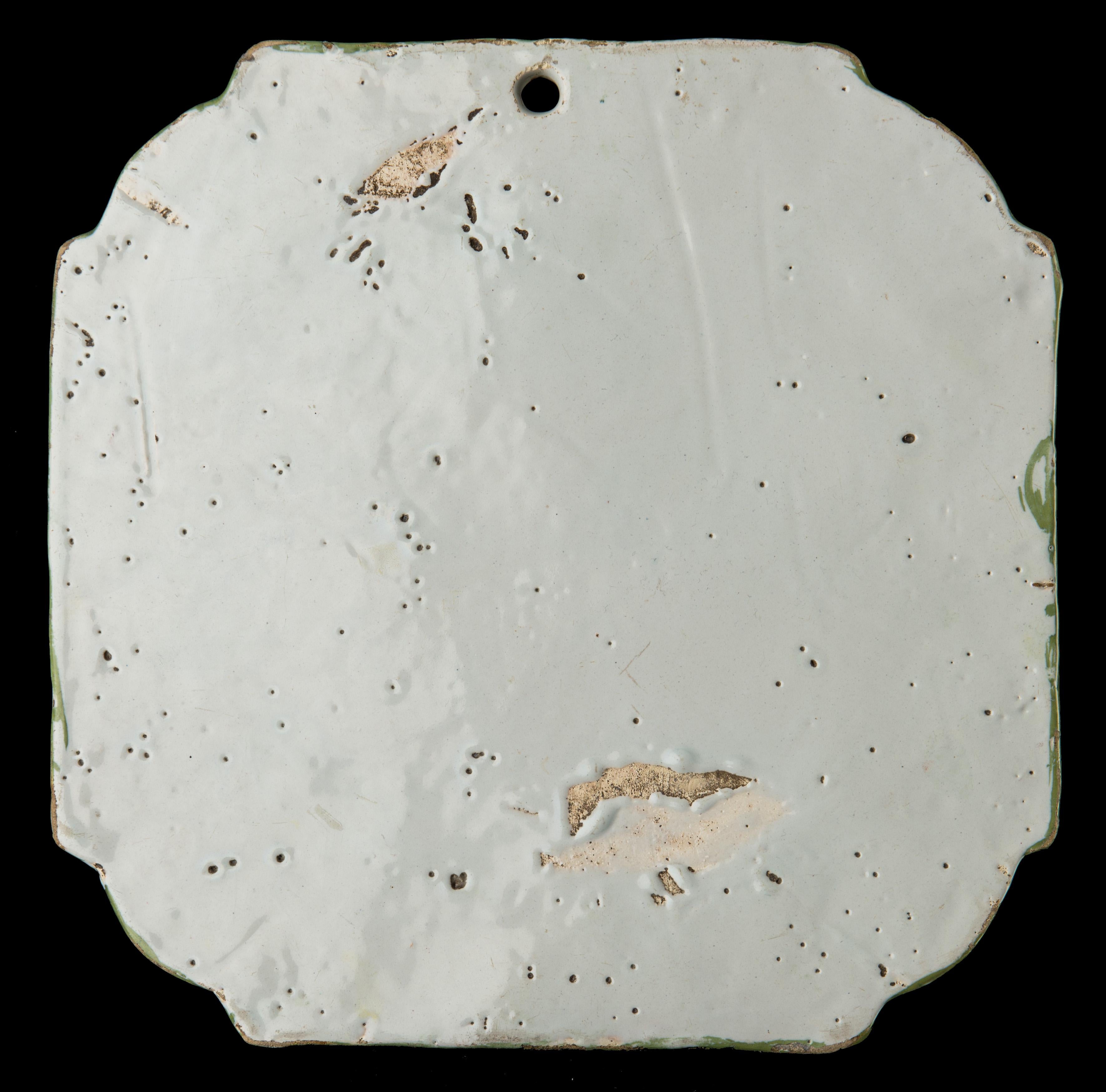 Glazed Polychrome Delft Plaque with a courteous scene Delft, circa 1760 For Sale