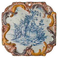 Polychrome Delft Plaque with a courteous scene Delft, circa 1760