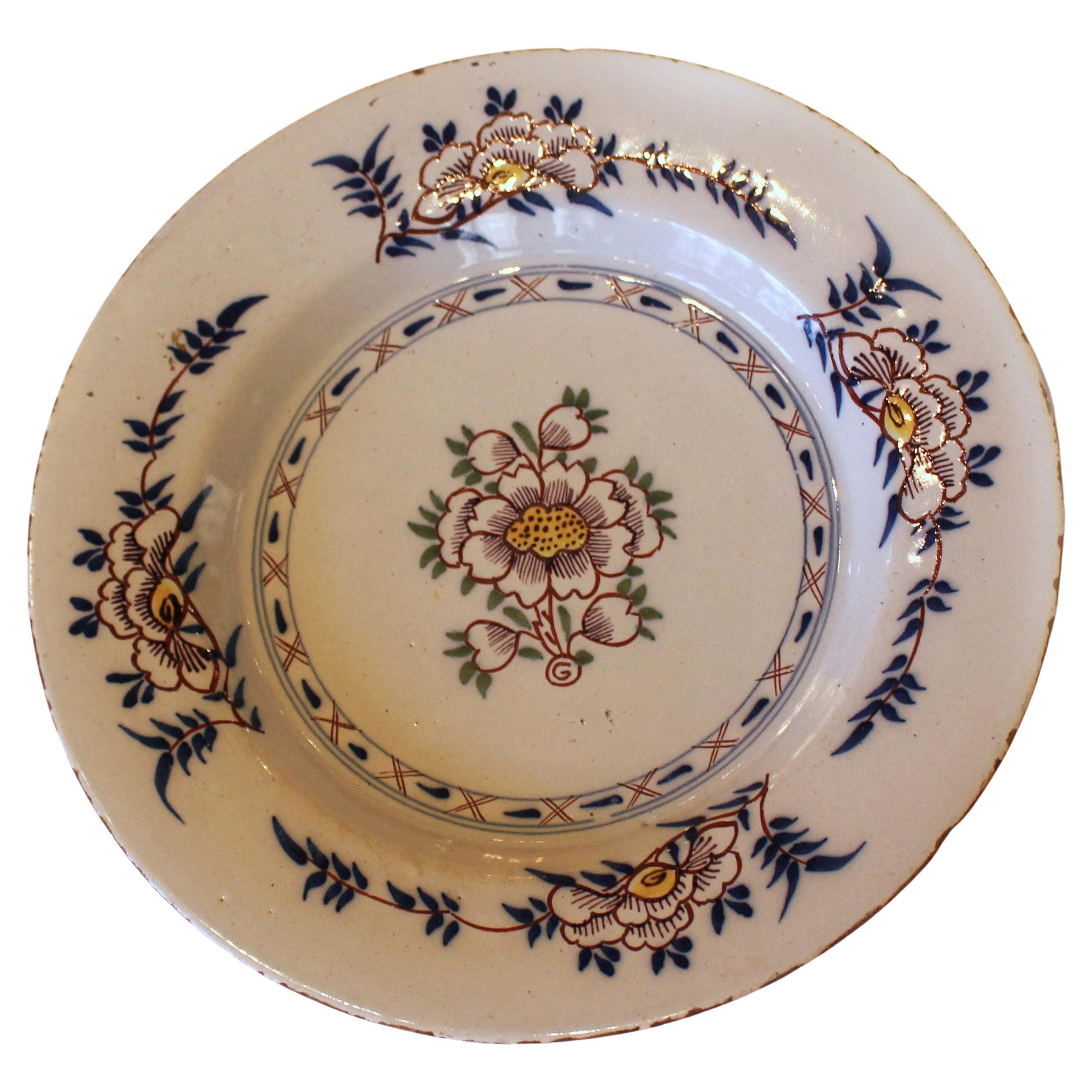 Polychrome Delft Plate with Floral Decoration