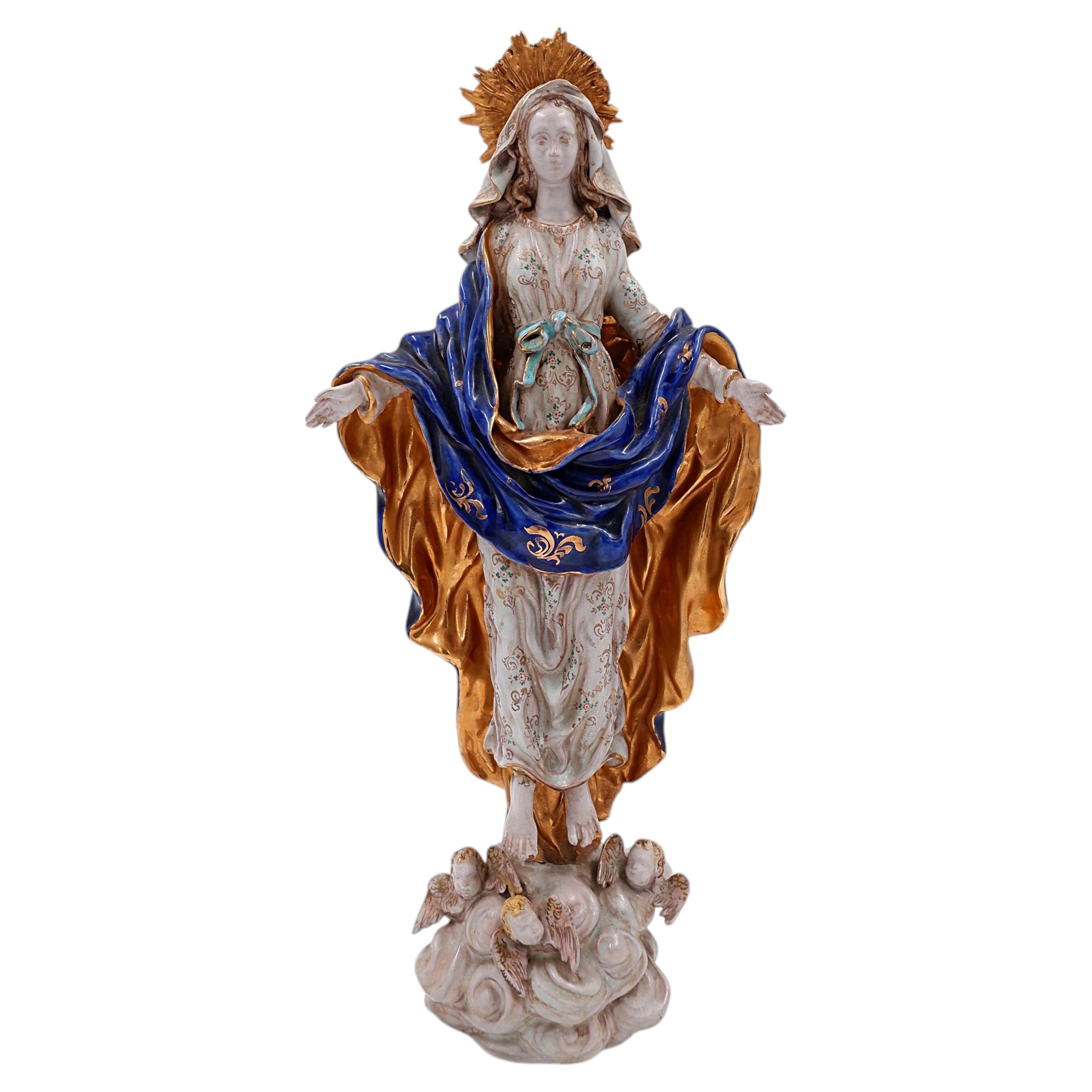 Polychrome earthenware " Assumption of Mary" by Eugenio Pattarino - 1960s For Sale