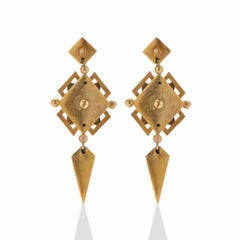 Polychrome Enamel 18K Gold Geometric Pendant Earrings