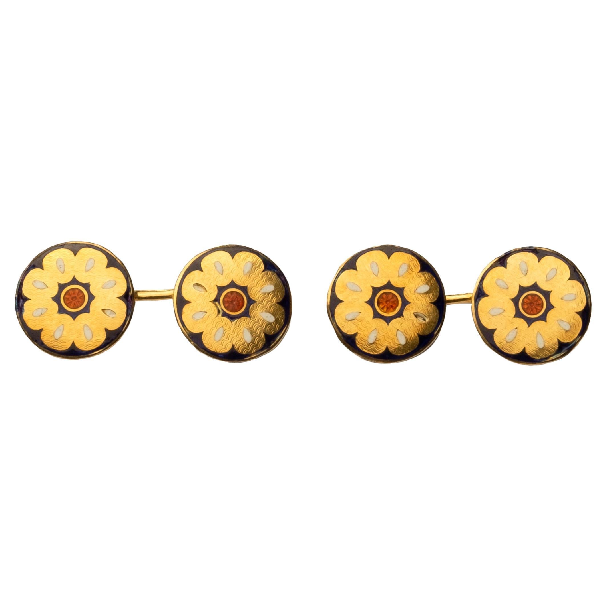 Polychrome enamel cufflinks 18ct gold