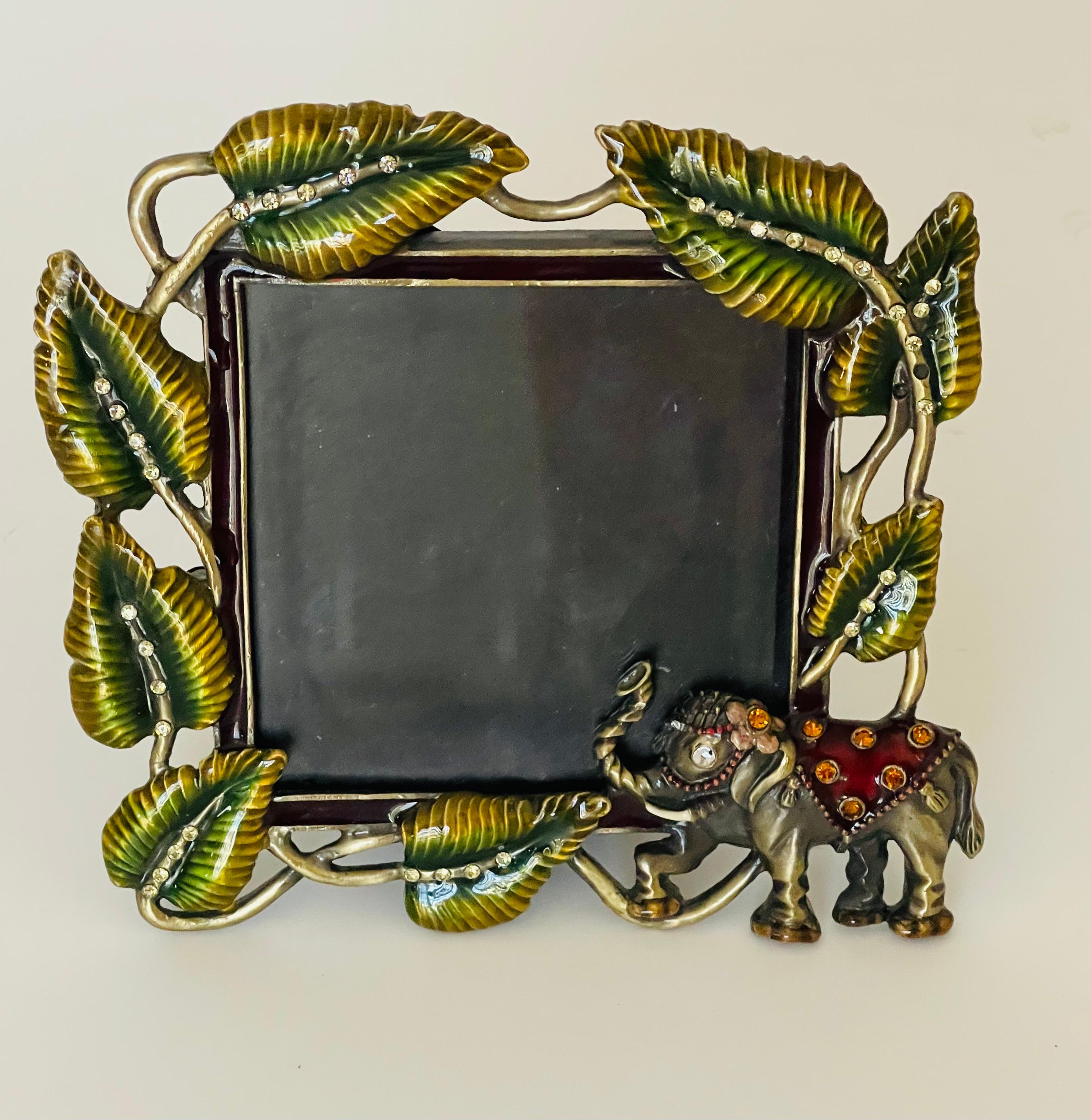 Polychrome Enamel Rlephant Frame Strongwater Style In Good Condition For Sale In Boca Raton, FL