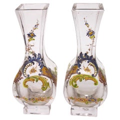 Polychrome Enamel Rococo Revival  Vases for Baccarat c1895 on Chinoiserie blanks