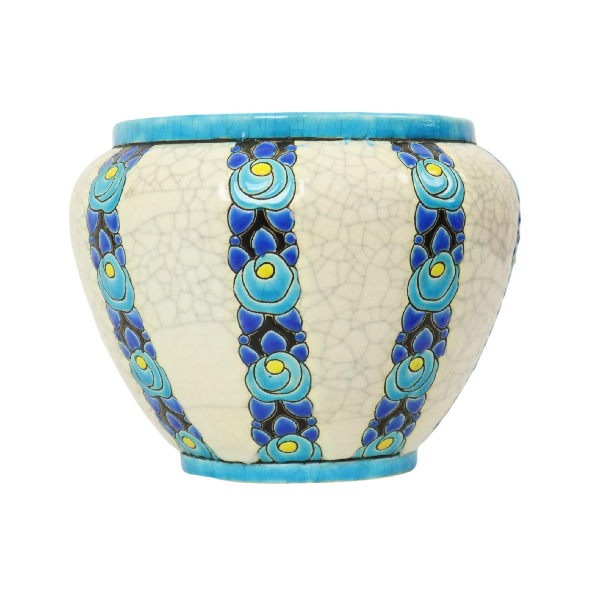 Glazed Polychrome Flower Pot Vase Catteau Boch Keramis Art Deco ca. 1922 For Sale