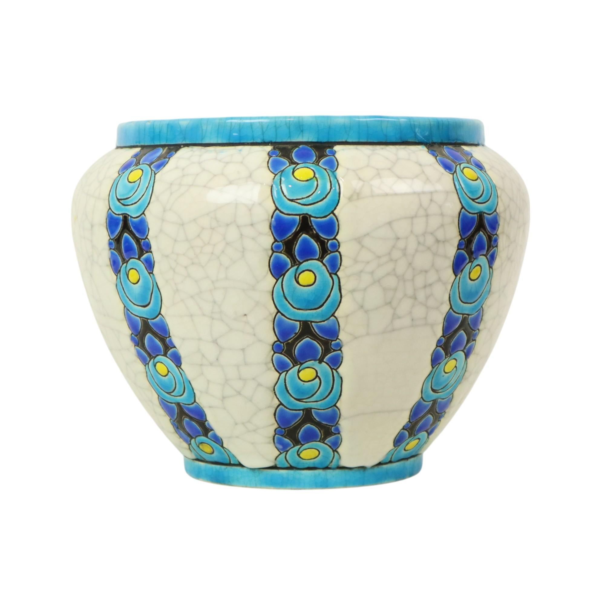 Polychrome Flower Pot Vase Catteau Boch Keramis Art Deco ca. 1922 In Good Condition For Sale In Poperinge, BE