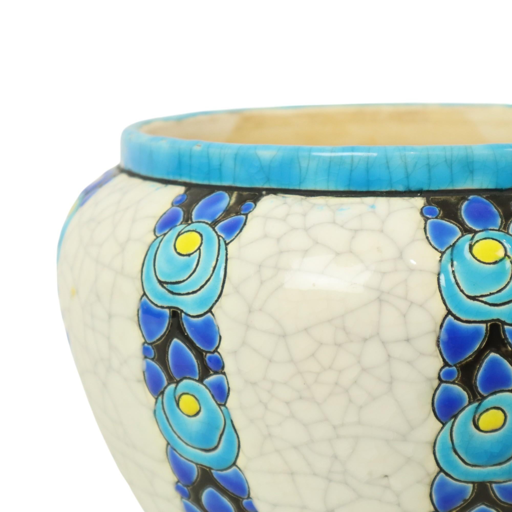 Early 20th Century Polychrome Flower Pot Vase Catteau Boch Keramis Art Deco ca. 1922 For Sale