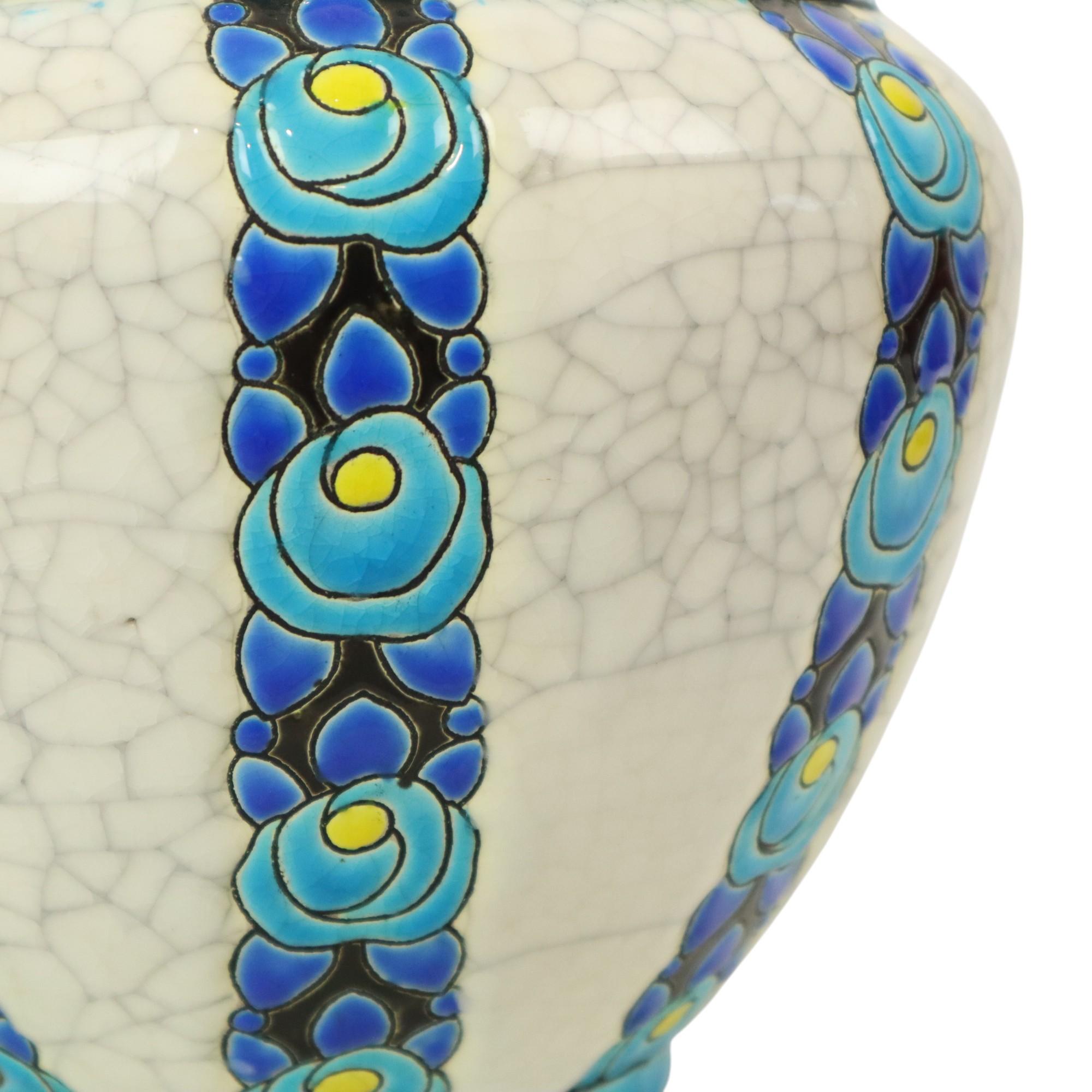 Ceramic Polychrome Flower Pot Vase Catteau Boch Keramis Art Deco ca. 1922 For Sale