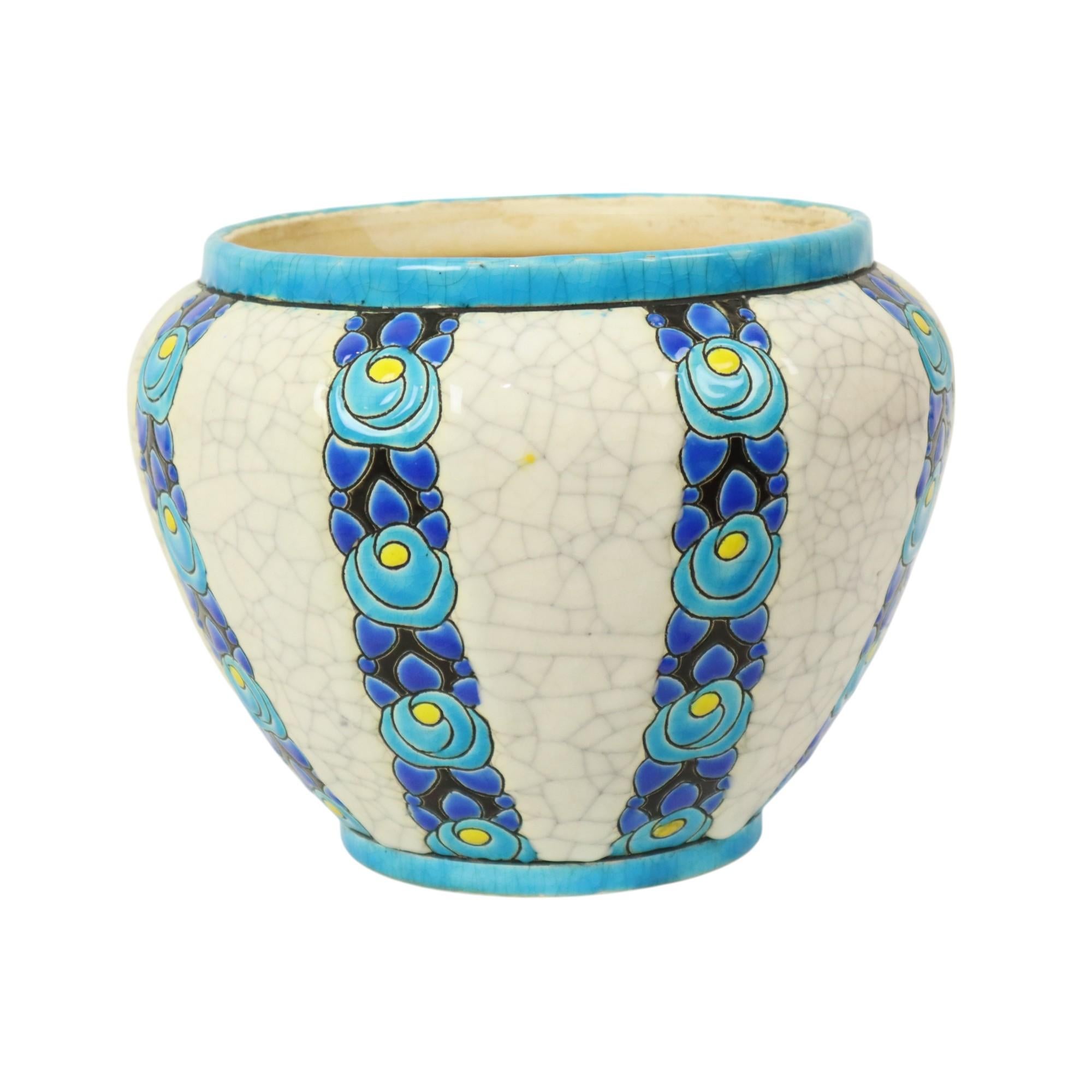 Polychrome Flower Pot Vase Catteau Boch Keramis Art Deco ca. 1922 For Sale 1