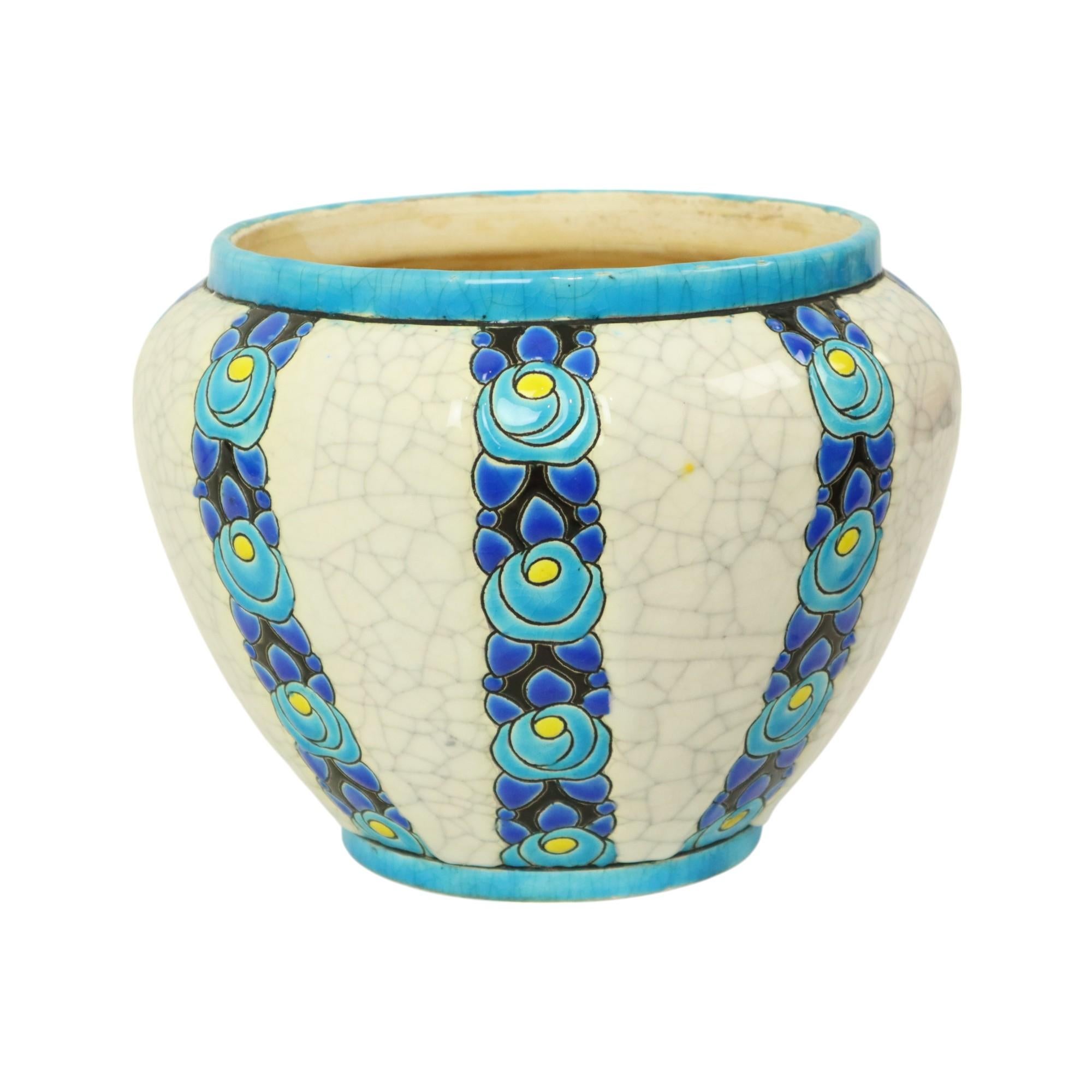 Polychrome Flower Pot Vase Catteau Boch Keramis Art Deco ca. 1922 For Sale 2