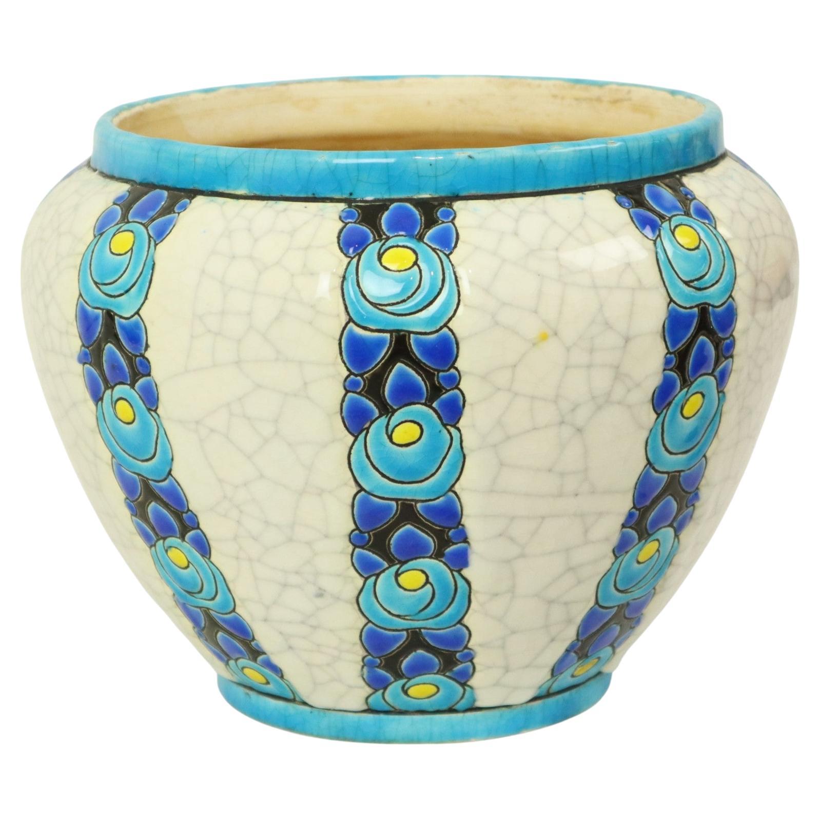 Polychrome Flower Pot Vase Catteau Boch Keramis Art Deco ca. 1922 For Sale