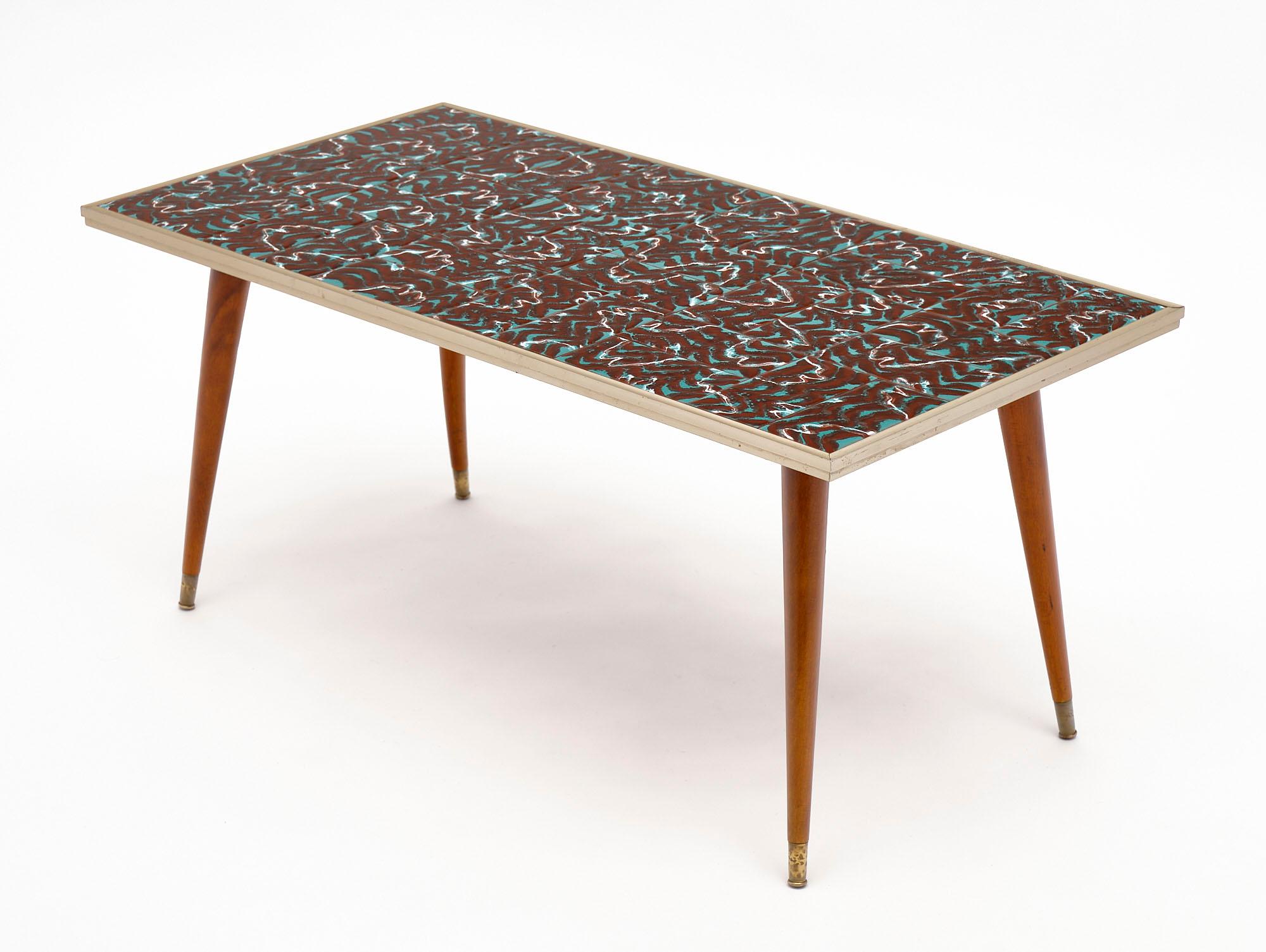 Mid-Century Modern Polychrome French Tiled Coffee Table For Sale