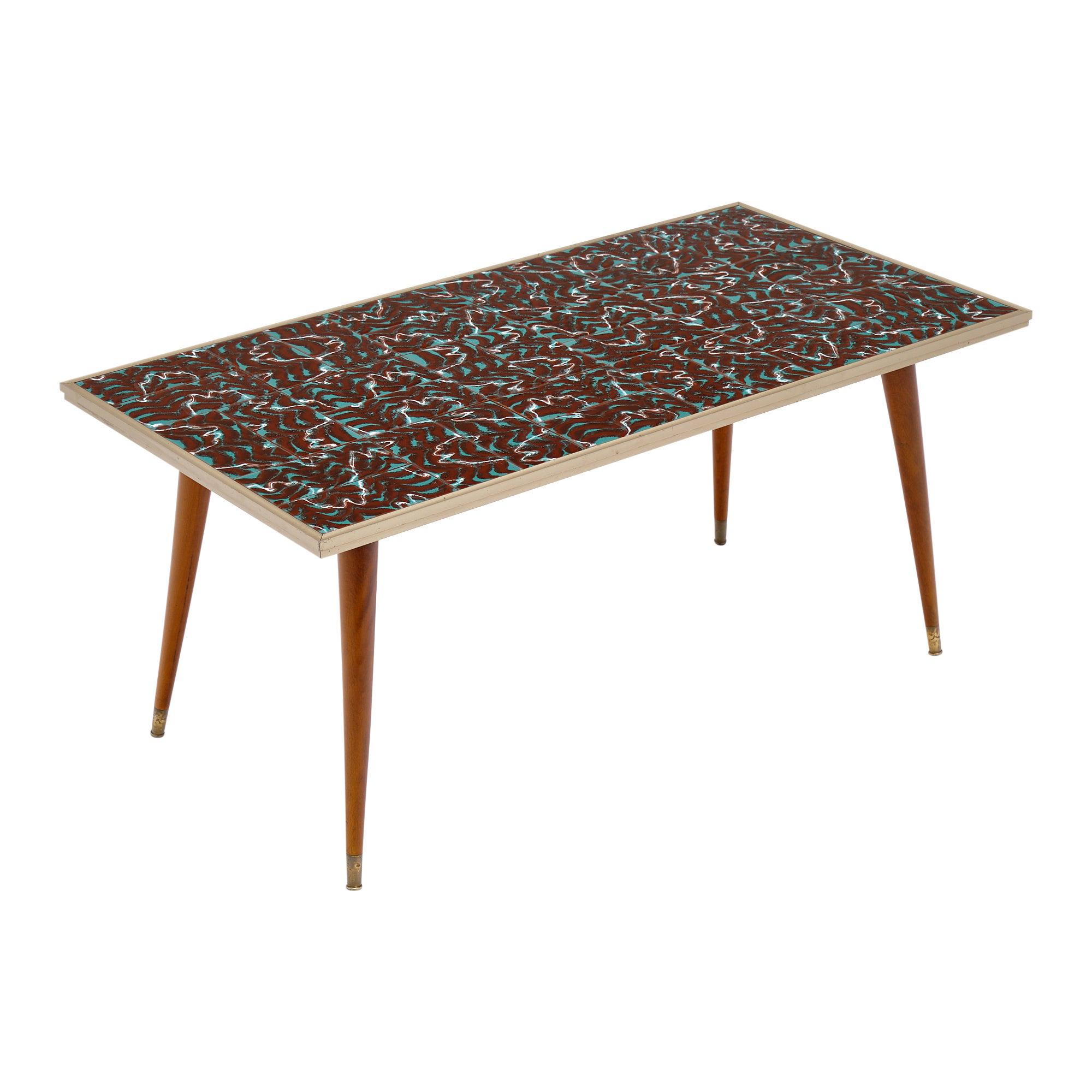 Polychrome French Tiled Coffee Table For Sale