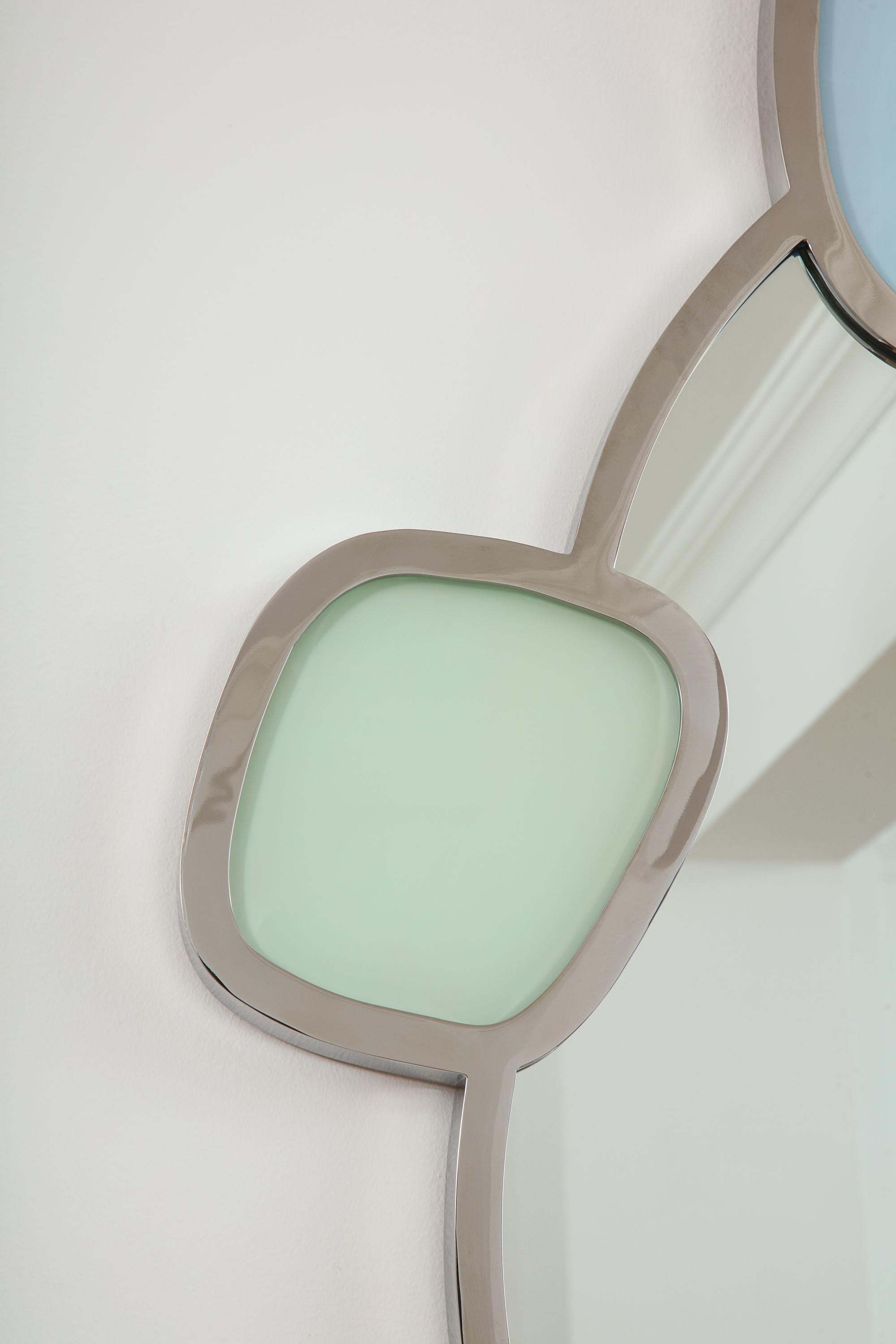 American Polychrome Glass and Polished Nickel Mirror