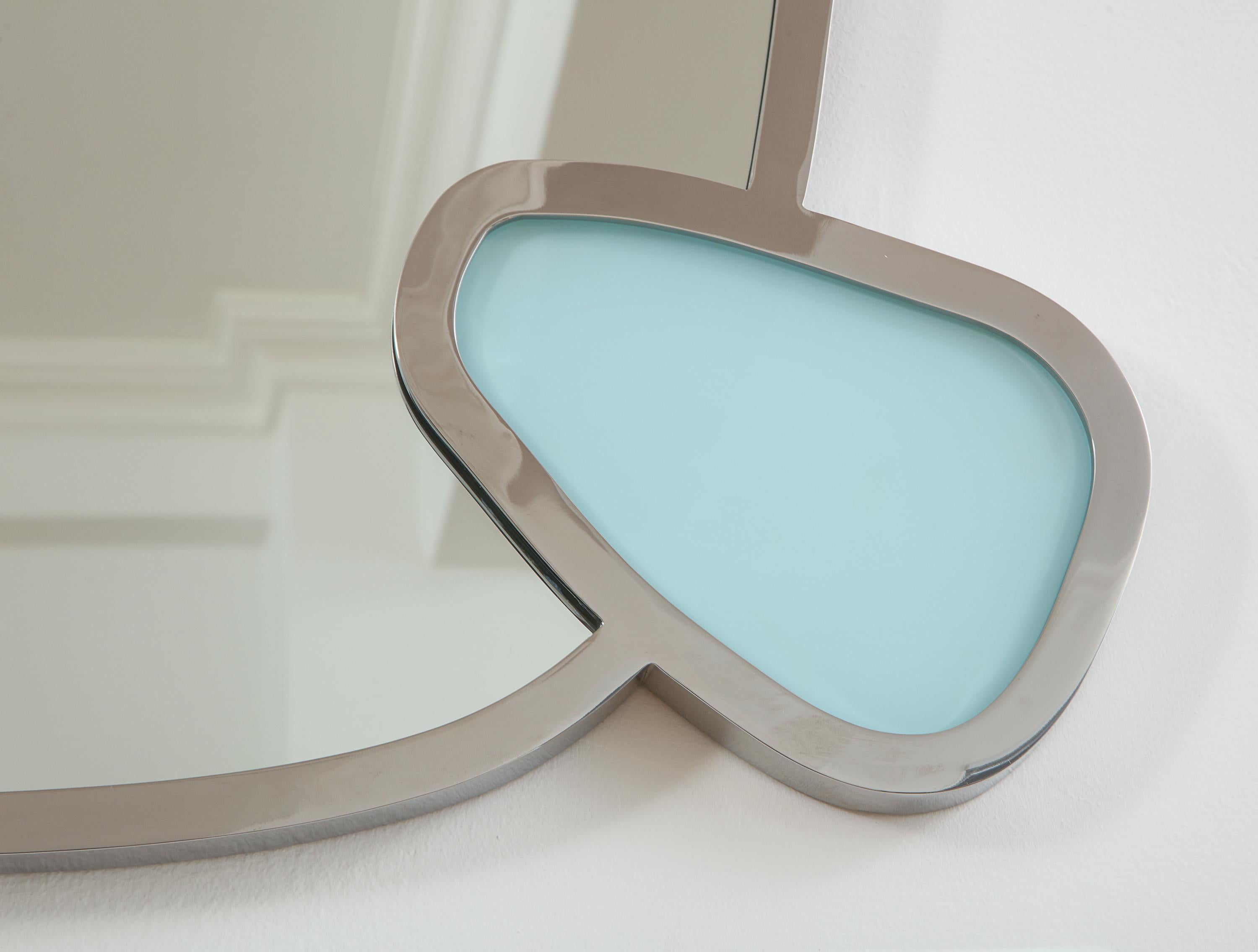 Contemporary Polychrome Glass and Polished Nickel Mirror