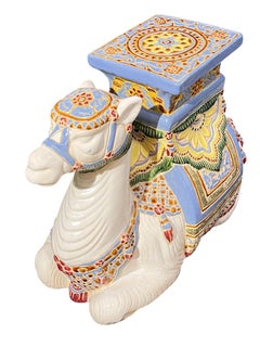 Polychrome Glazed Majolica Camel Sculpture / Plant Stand / Garden Seat