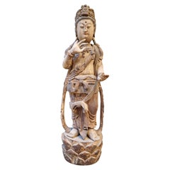 Polychrome Guanyin Sculpture, Carved Wood, Chinoiserie, China, 1880