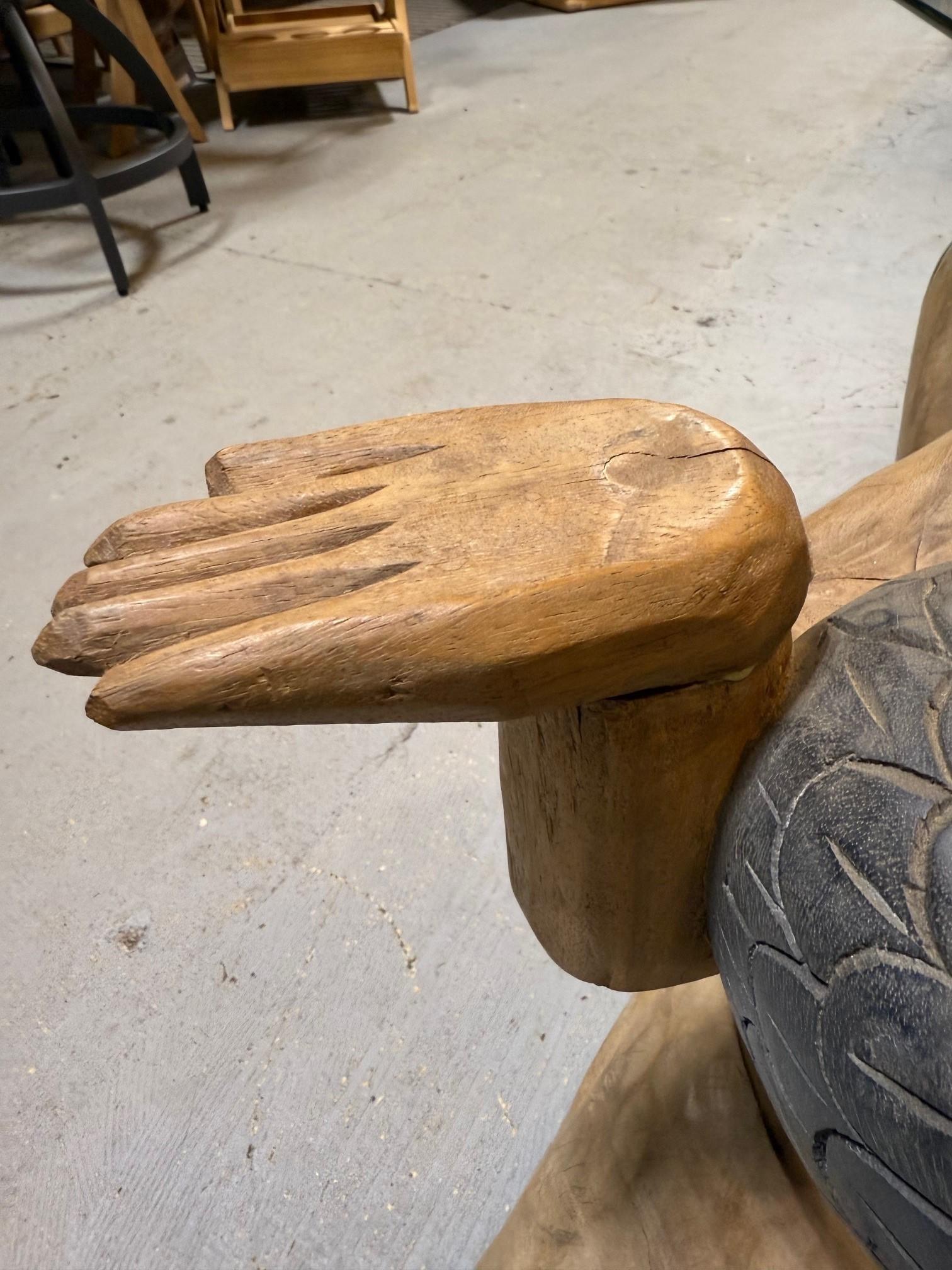 Polychrome Hand Carved Wood Figural Coffee Table, Glass Top For Sale 7