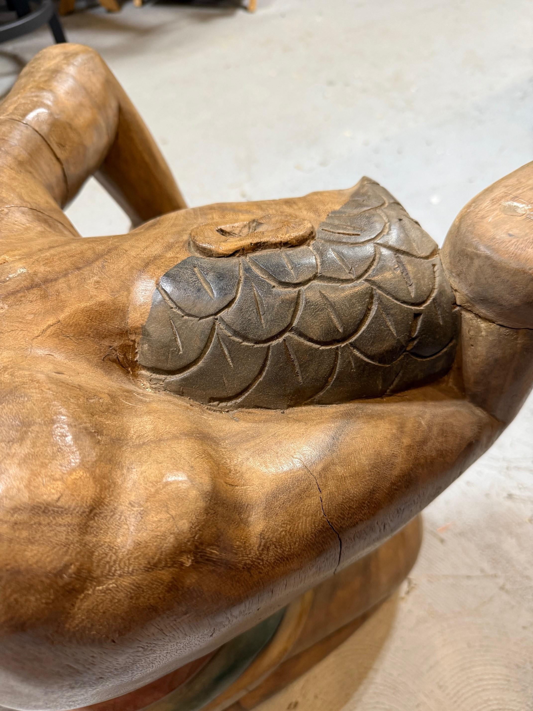 Polychrome Hand Carved Wood Figural Coffee Table, Glass Top For Sale 10