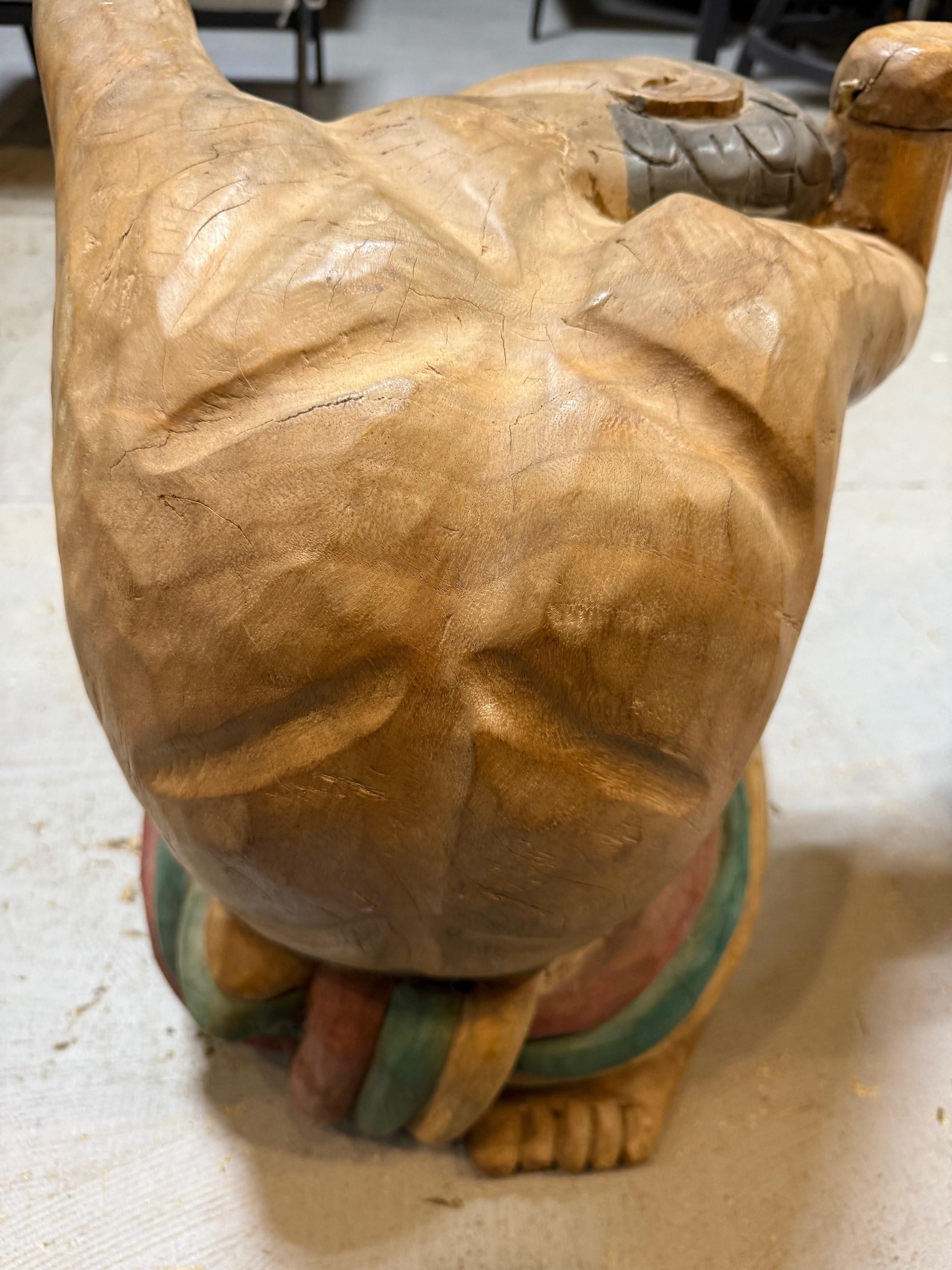 Polychrome Hand Carved Wood Figural Coffee Table, Glass Top For Sale 11