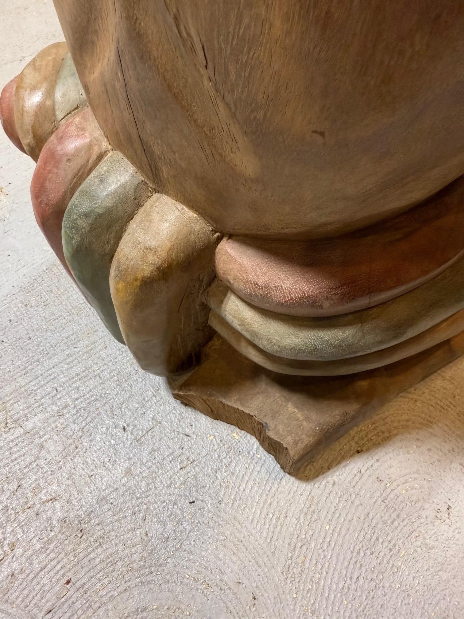 Polychrome Hand Carved Wood Figural Coffee Table, Glass Top For Sale 14