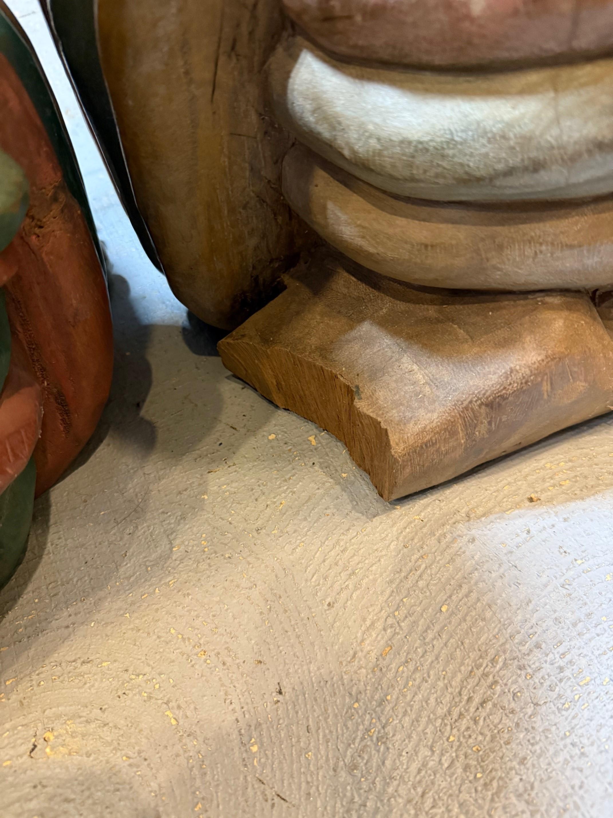 Polychrome Hand Carved Wood Figural Coffee Table, Glass Top For Sale 15