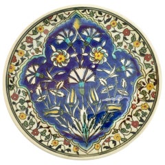 Turkish Ceramic Plate with Hand-painted Iznik Floral Design 1950s
