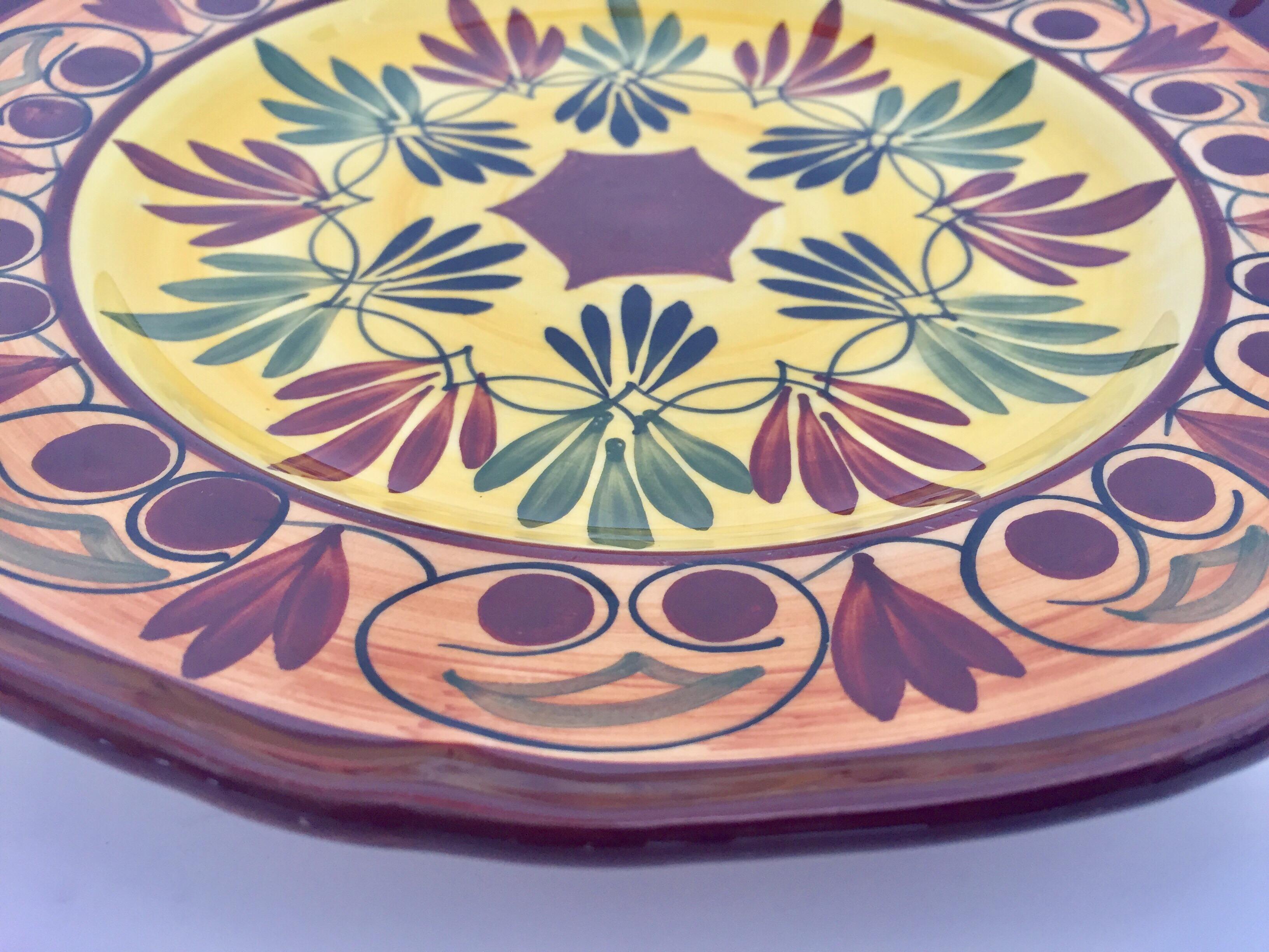 Polychrome Hand Painted French Ceramic Decorative Plate For Sale 1