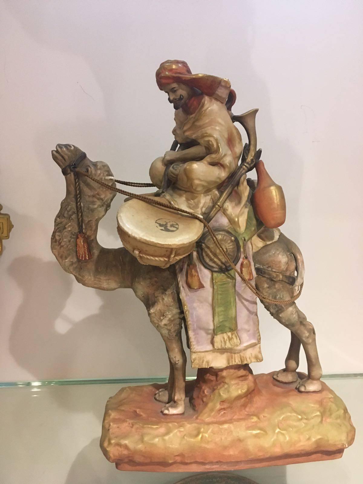 Czech Polychrome Imperial 'Amphora' Figural Group of a Man Seated on a Camel For Sale