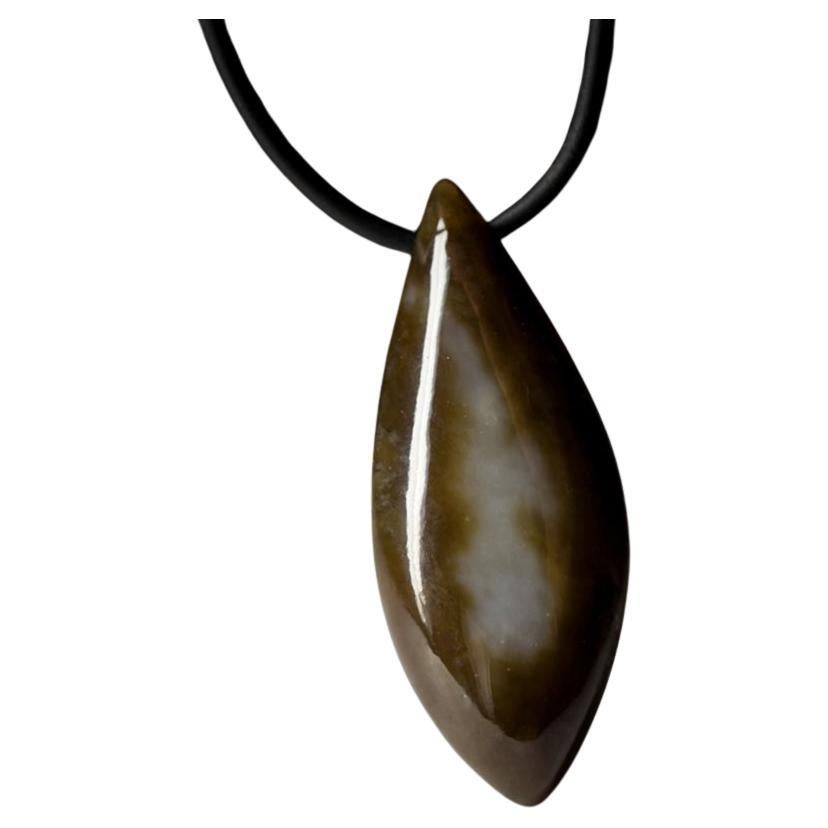 Polychrome Jade Pendant on Rubber Gift Brown White Smoke Pattern Drop Gemstone