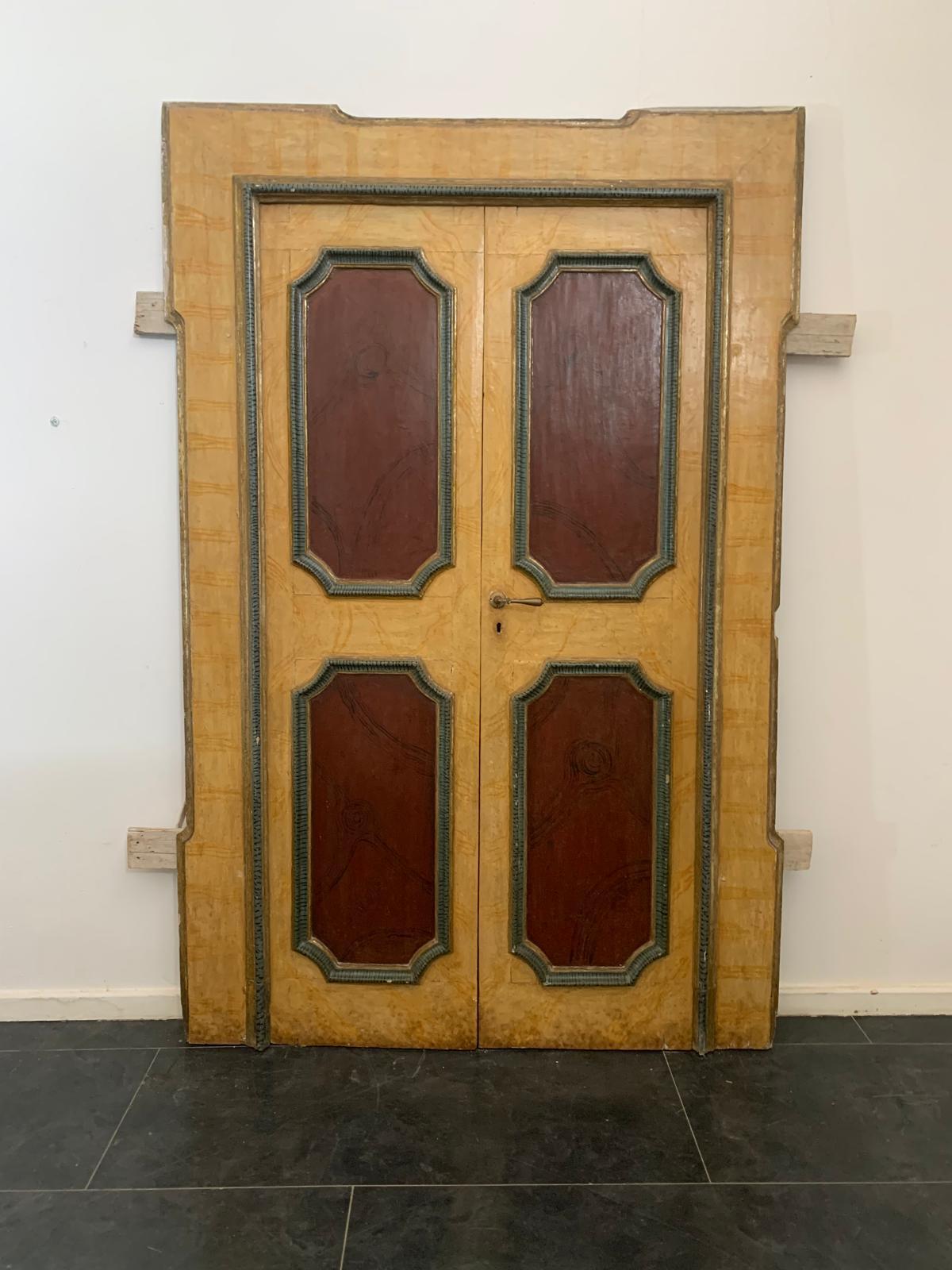 Italian Polychrome Lacquered Portal and Door, 18th Century, Set of 2 For Sale