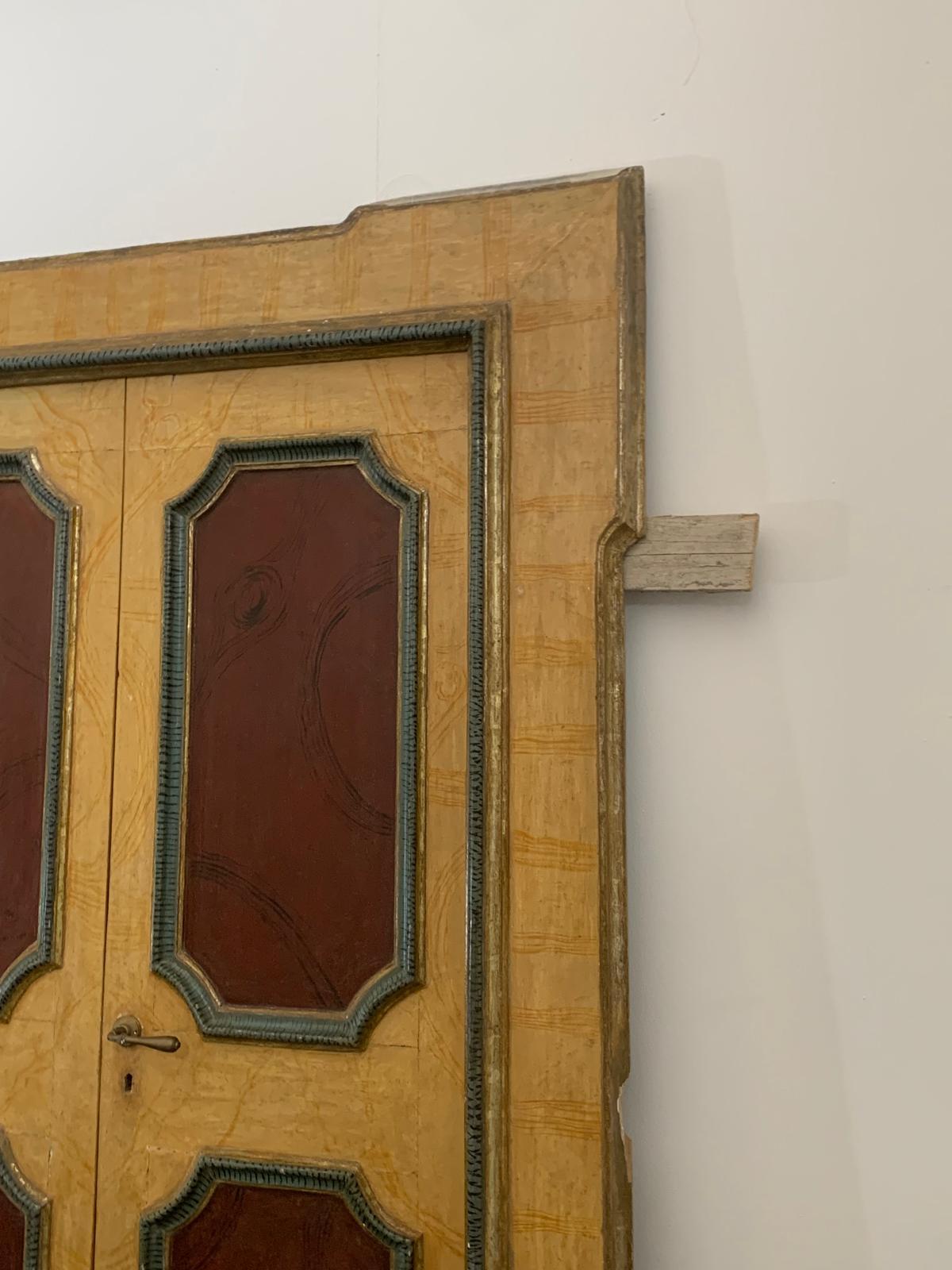 Fir Polychrome Lacquered Portal and Door, 18th Century, Set of 2 For Sale