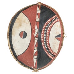 Polychrome Leather African Massai Tribe Shield