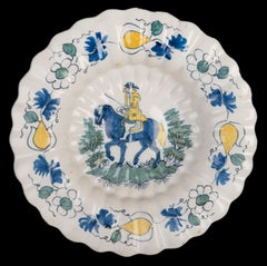 Polychrome Lobed Dish with Horseman Delft, 1690-1700