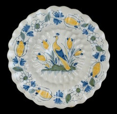 Polychrome Lobed Dish with Peacock and Tulips Delft, circa 1690
