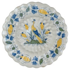 Polychrome Lobed Dish with Peacock and Tulips Delft, circa 1690