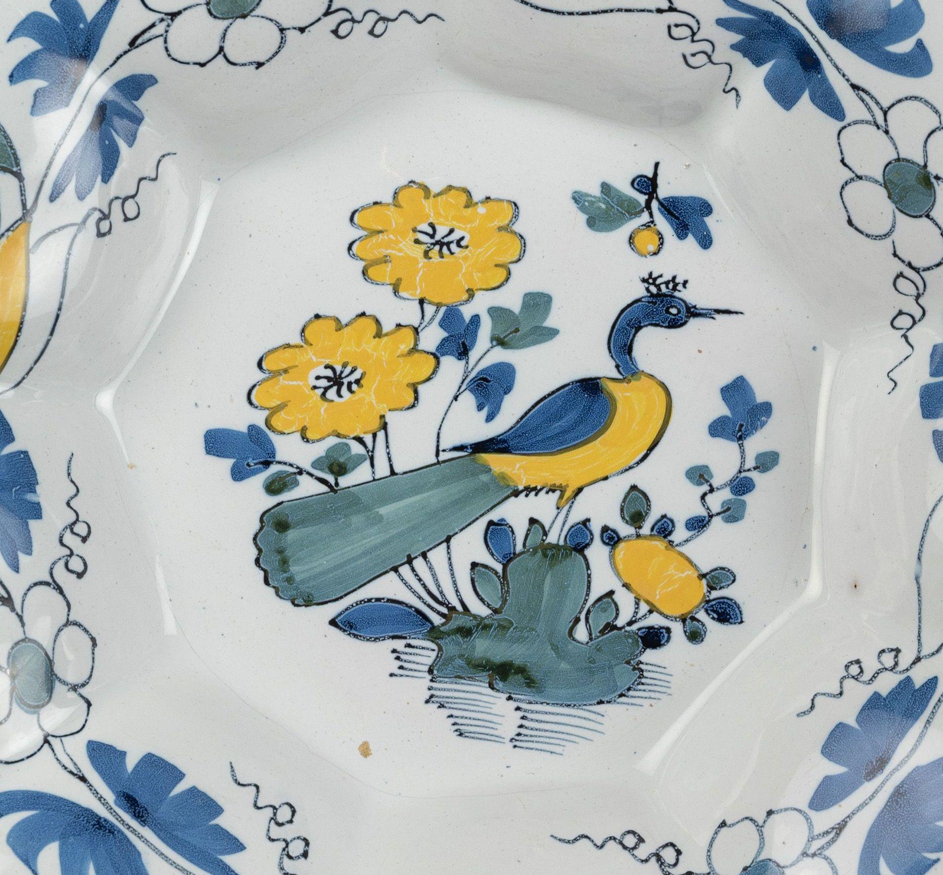 Baroque Polychrome Lobed Dish with Peacock. Delft, circa 1680 For Sale