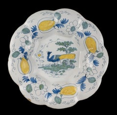 Polychrome Lobed Dish with Peacock in Landscape, Delft, circa 1690