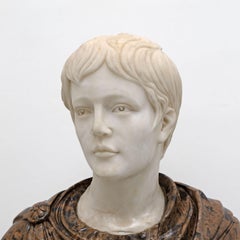 Polychrome Marble Bust of a Roman Emperor, 20th Century