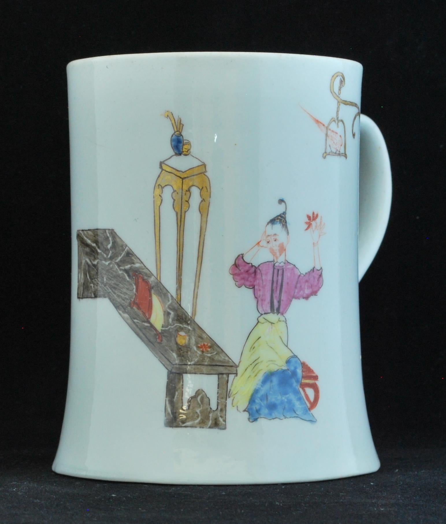 Teeeremonie mit polychromer Tasse, Worcester, um 1754 (Chinoiserie) im Angebot