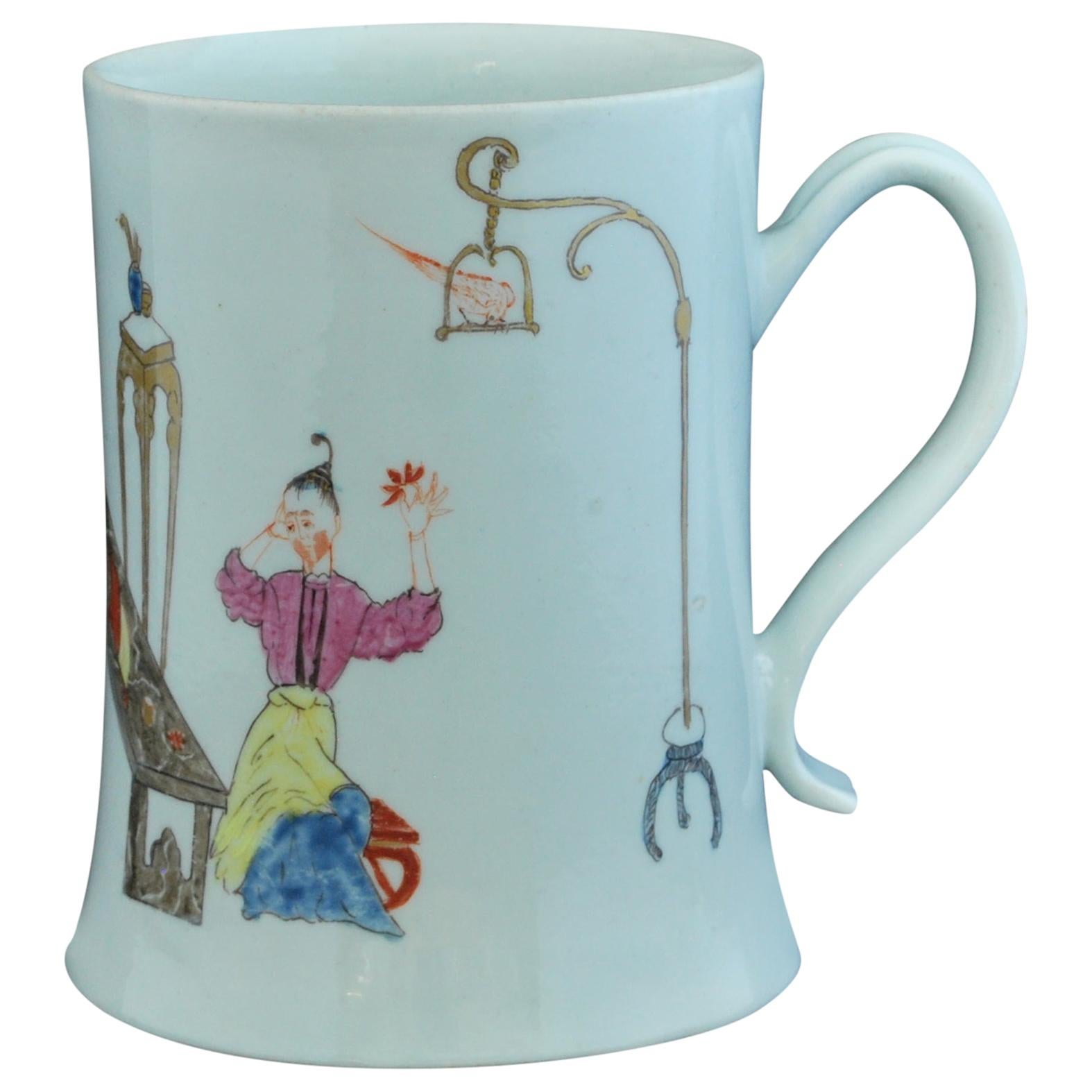 Polychrome Mug Tea Ceremony, Worcester, circa 1754 For Sale