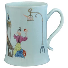 Antique Polychrome Mug Tea Ceremony, Worcester, circa 1754