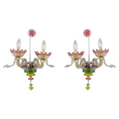 Polychrome Murano Glass 2-Light Daffodil Sconces 'Pair'
