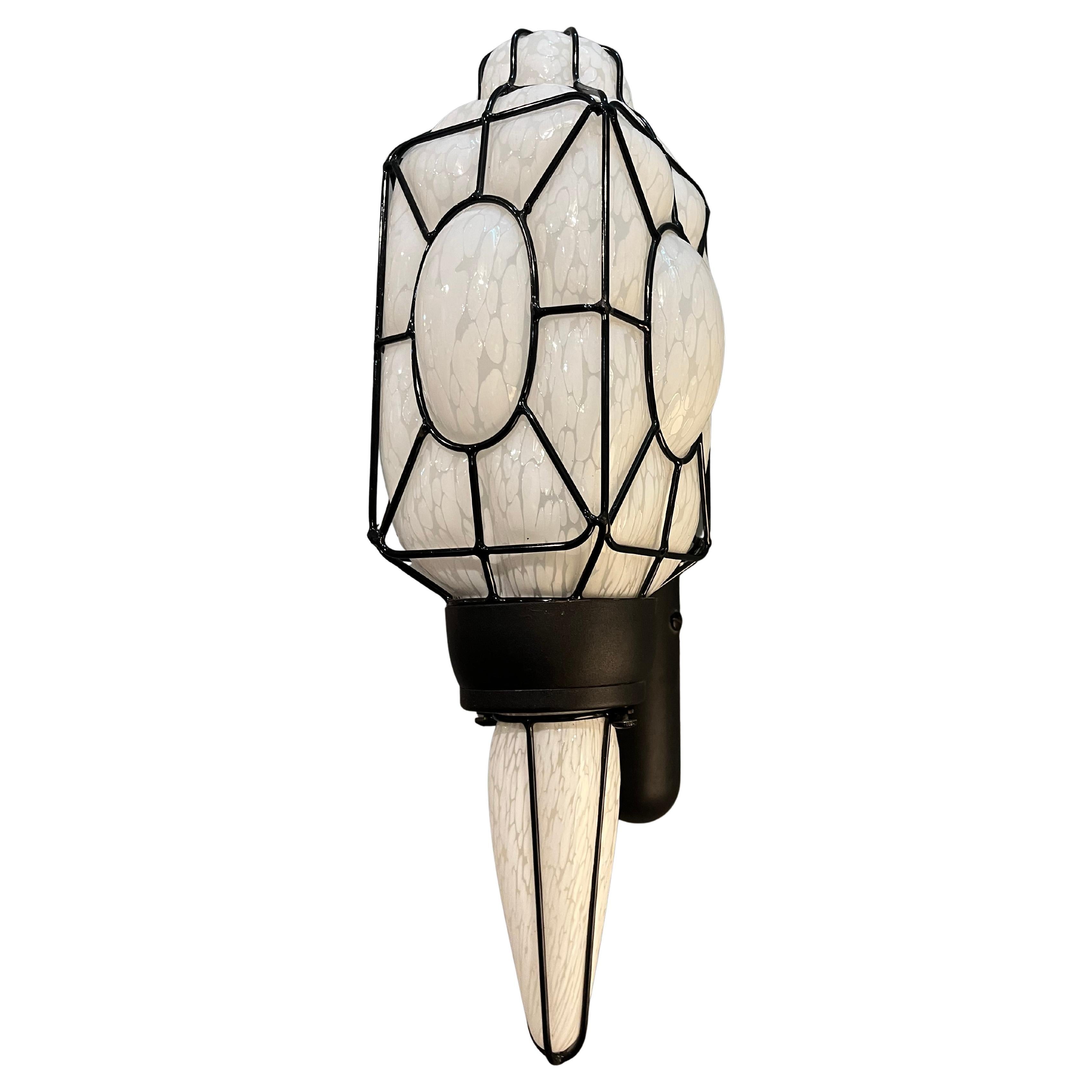 Polychrome Murano Glass Wall Lamp with Black Metal Frame, Italy, 1980s