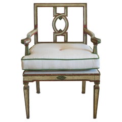 Polychrome Neoclassical Chair with New Cushion