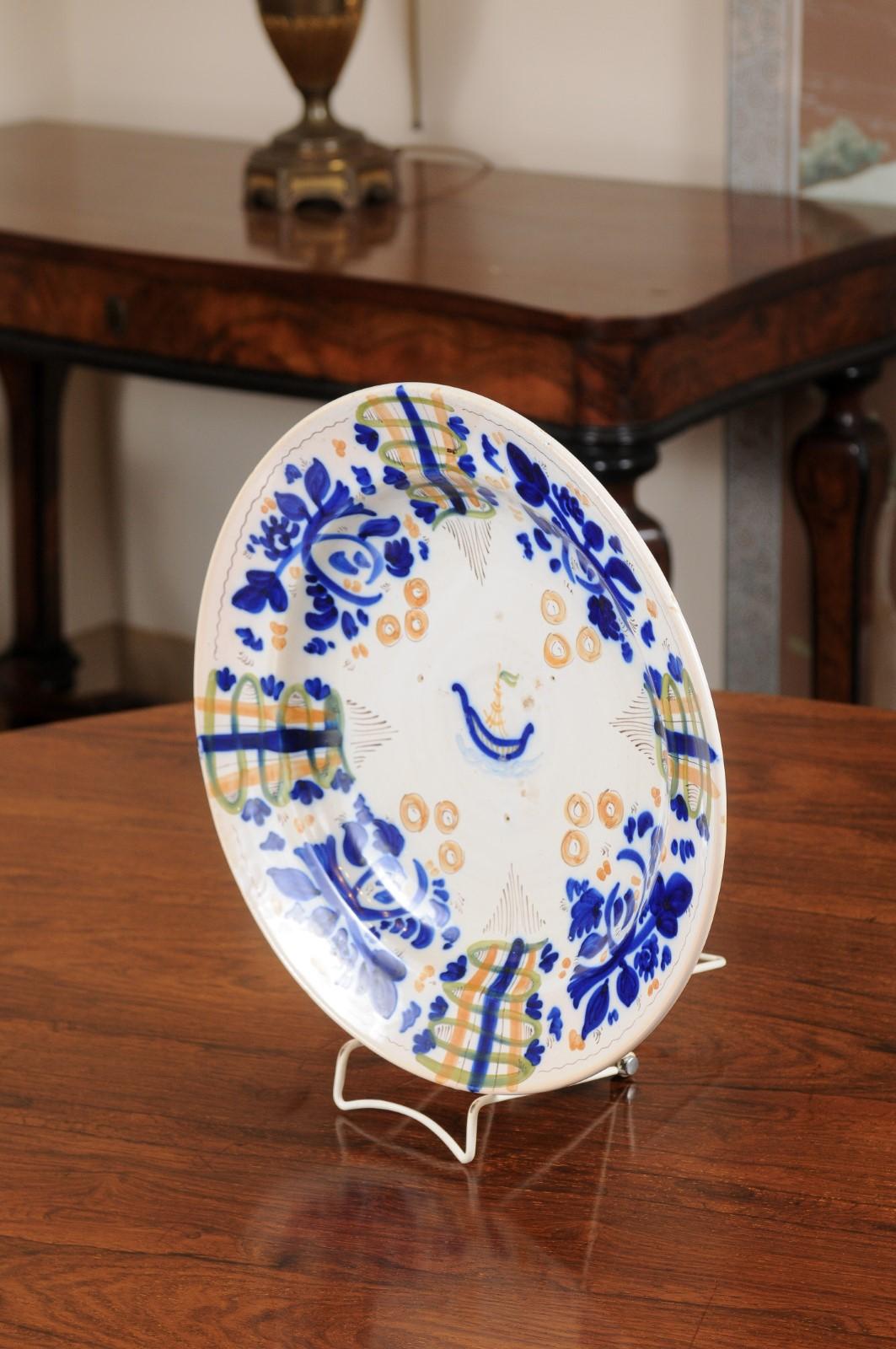 Polychrome Painted Faience Charger For Sale 2